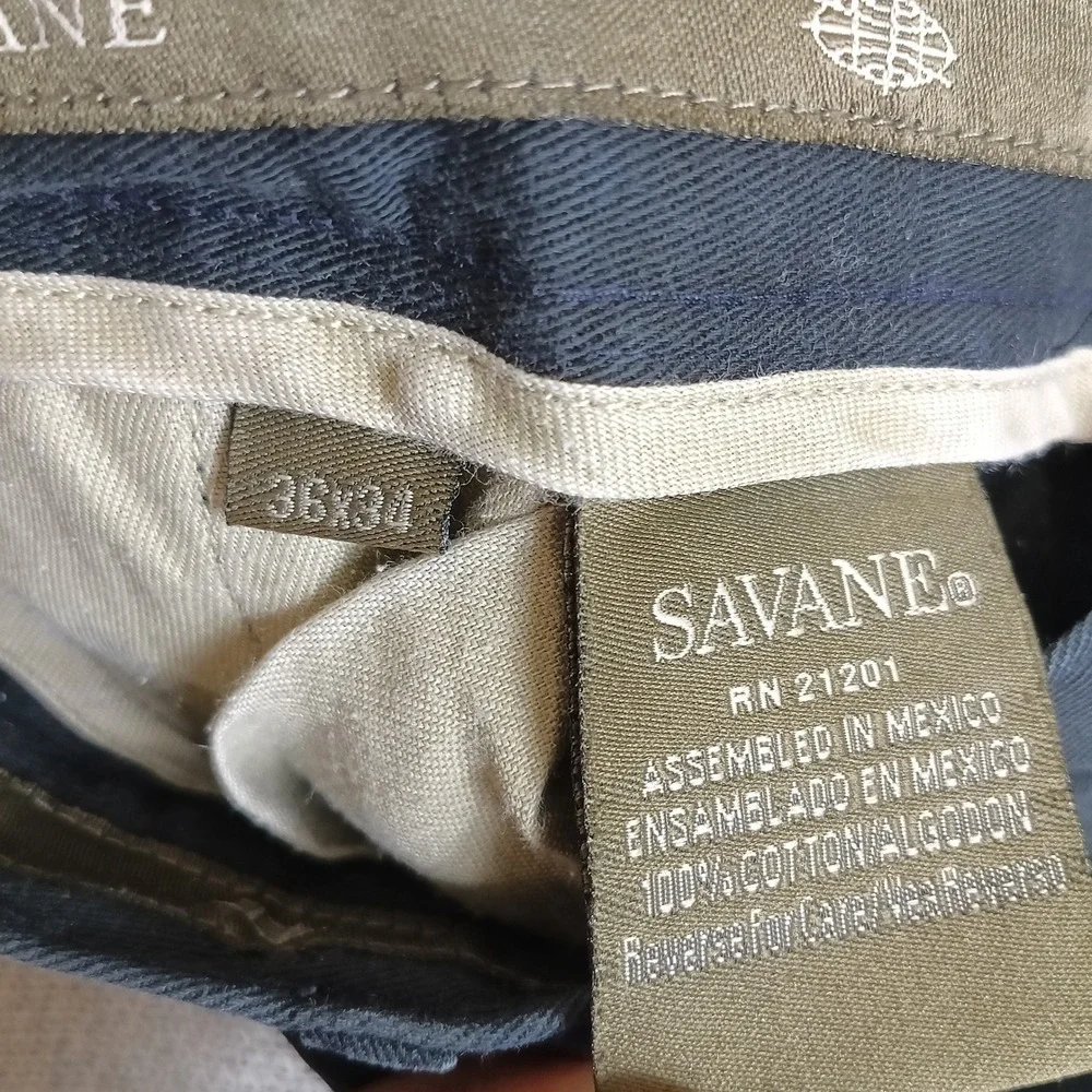 Savane Chino Pants Mens 36x34 Black Good Straight Leg Cotton Twill Trousers